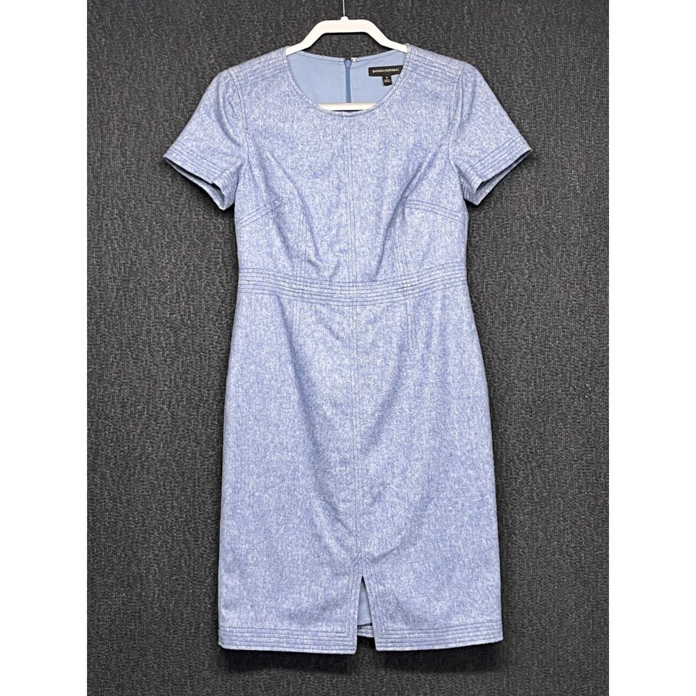 Banana Republic Womens Light Blue Wool Blend Short Sleeve Sheath Dress Size 4